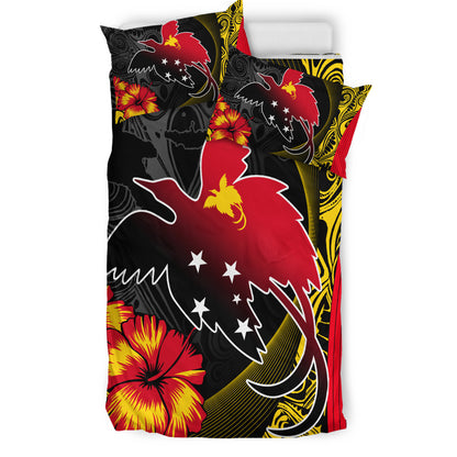 Papua New Guinea Bedding Set Paradise Bird With Tribal Pattern