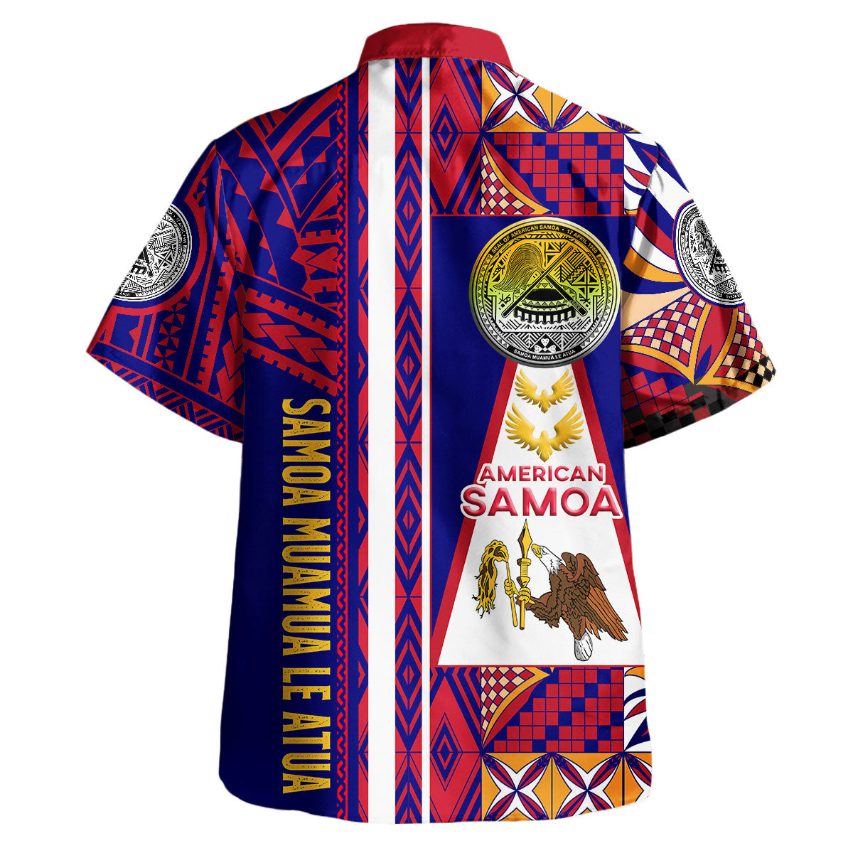 American Samoa Polynesian Short Sleeve Shirt - Custom Samoa Muamua Le Atua With Seal And Mamanu Siapo Patterns