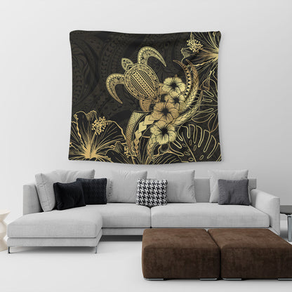 Hawaii Tapestry Tribal Polynesia Floral Gold Art