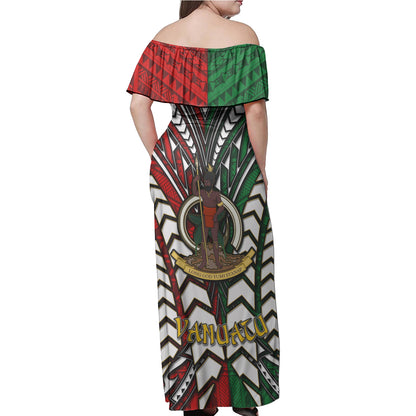 Vanuatu Woman Off Shoulder Long Dress - Vanuatu Independence Anniversary With Arm Polynesian Patterns