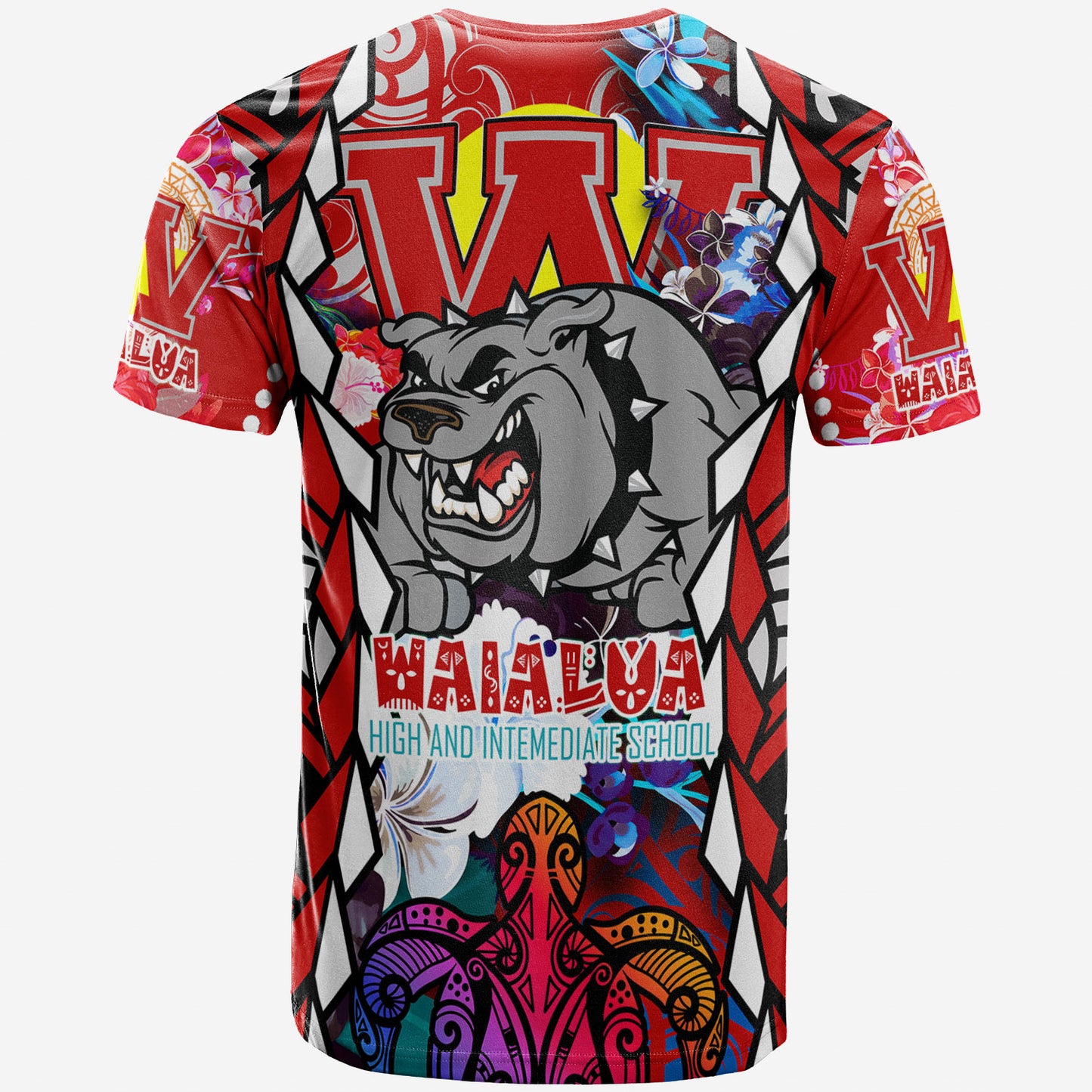 Hawaii Custom Personalised T-shirt - Waialua High & Intermediate School SuPer Bulldogs With Sea Turtle Tribal Patterns