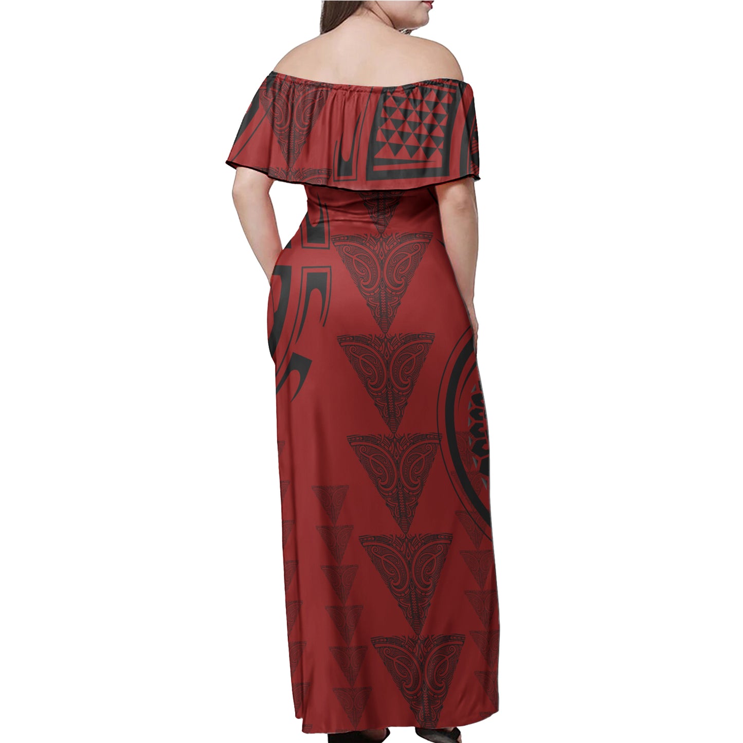 Polynesian Woman Off Shoulder Long Dress - Polynesian Design Pattern 08