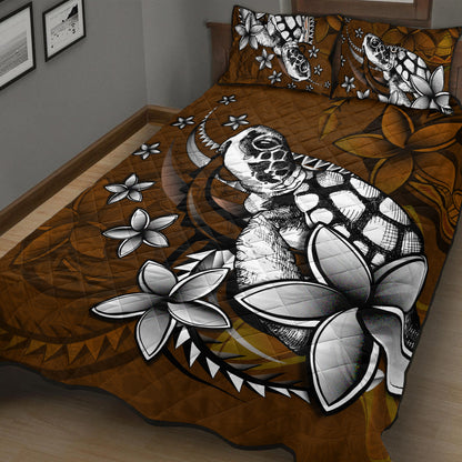 Hawaii Quilt Bed Set Sea Turtle With Plumeria Polynesian Patterns Retro Style