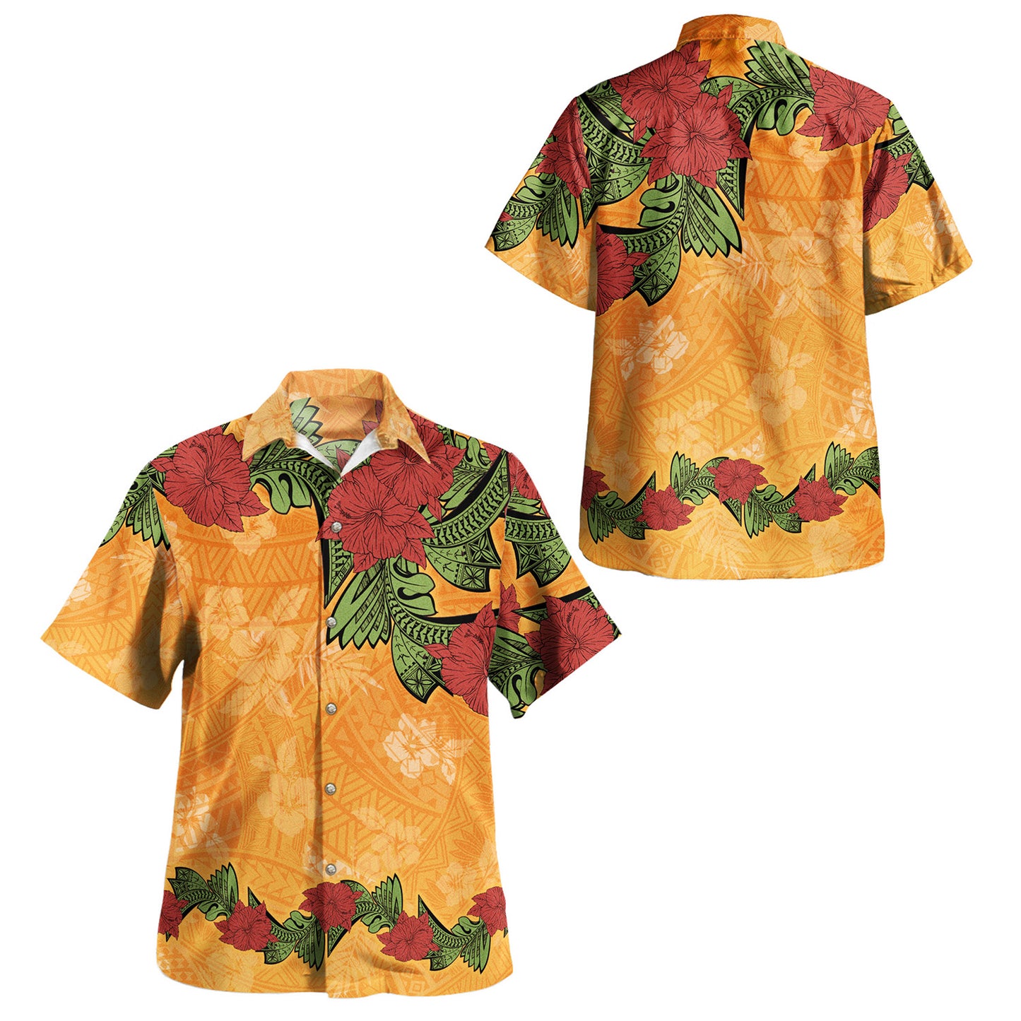 Polynesian Combo Off Shoulder Long Dress And Shirt Tropical Flowers Polynesian Tribal Motif