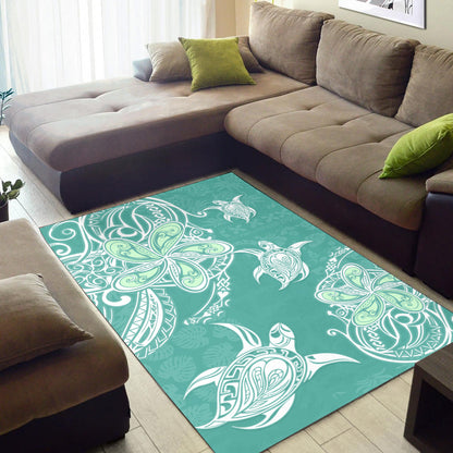 Hawaii Area Rug Polynesian Pattern Plumeria Turtles