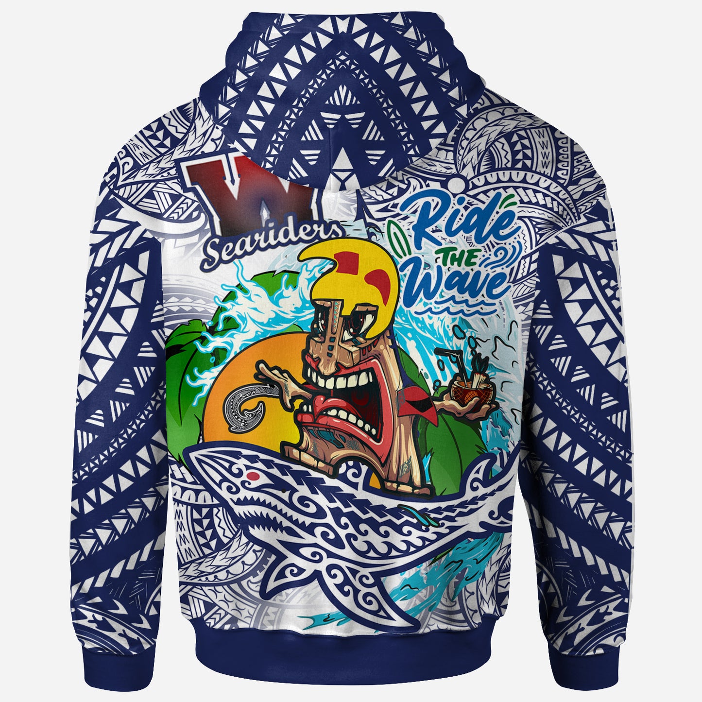 Hawaii Custom Personalised Hoodie - Waianae High School Tribal Tiki Shark Riders Polynesian Pride Hoodie