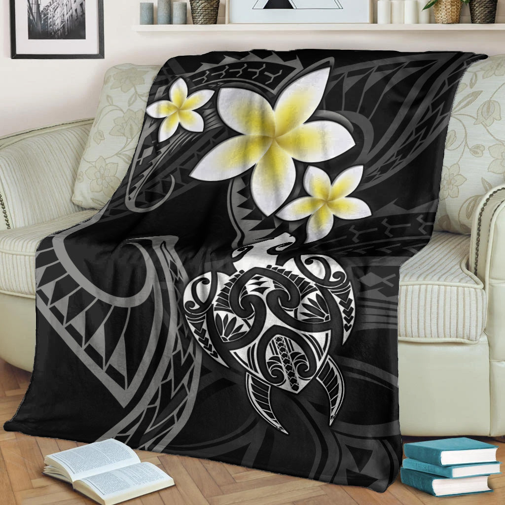 Hawaii Premium Blanket Hawaiian Turtle Honu Plumeria Tribal Tattoo