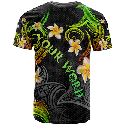 Personalized Kanaka Maoli T-shirt - Hawaii Polynesian Waves with Plumeria Flowers (Reggae)