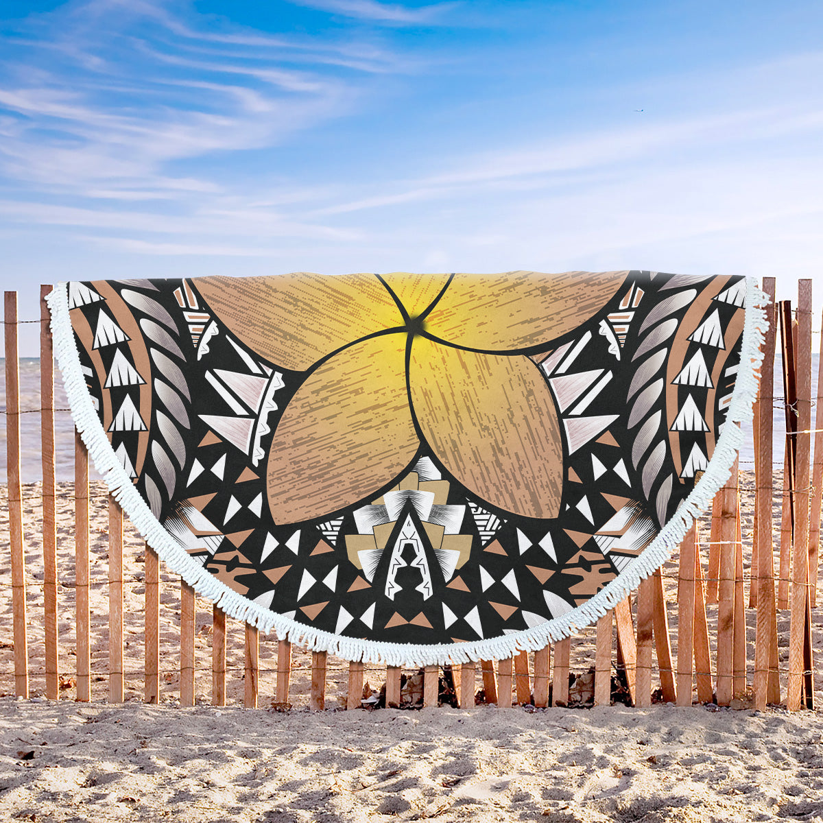 Hawaii Beach Blanket Hawaii Plumeria Polynesian Traditional Patterns Vintage Version