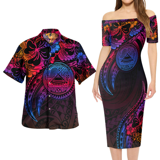 American Samoa Combo Short Sleeve Dress And Shirt Rainbow Style