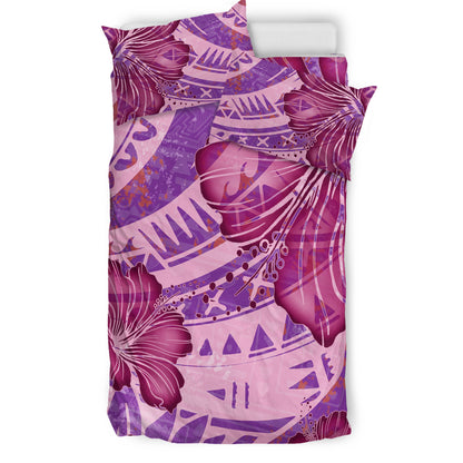 Hawaii Bedding Set Polynesian Motif Purple Hibiscus