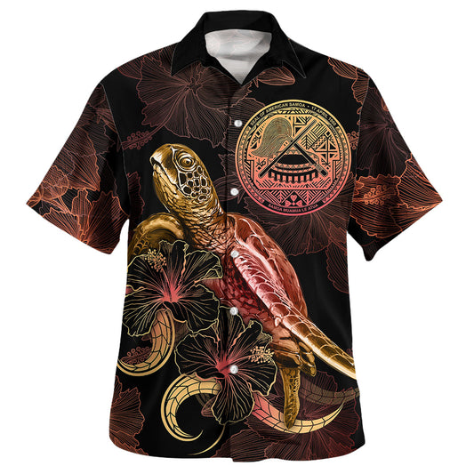 American Samoa Hawaiian Shirt - Custom American Samoa Seal With Turtle Blooming Hibiscus Gold