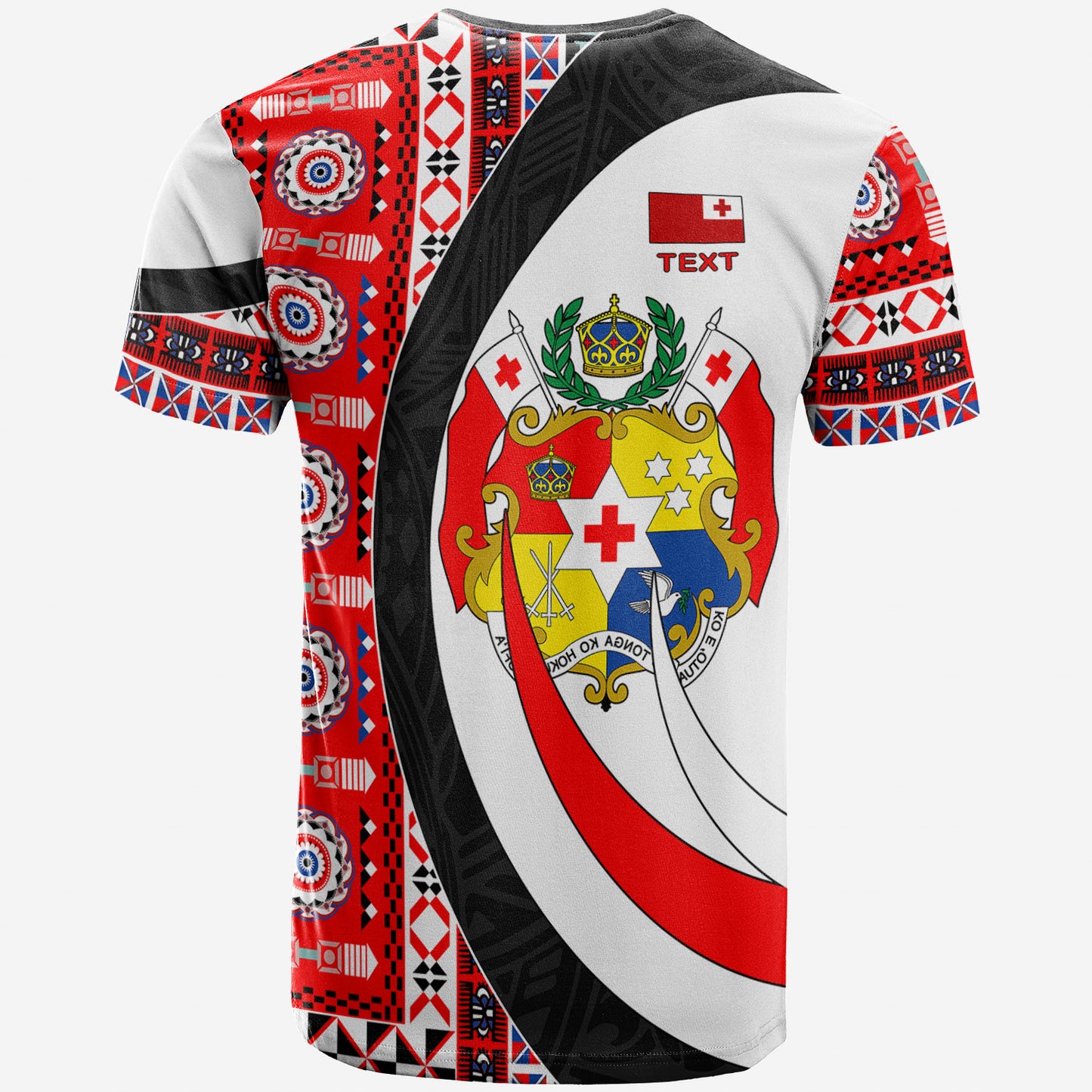 Tonga Polynesian Curve T-Shirt - Custom Tongan Kupesi Ngatu Patterns With Tonga Coat Of Arms