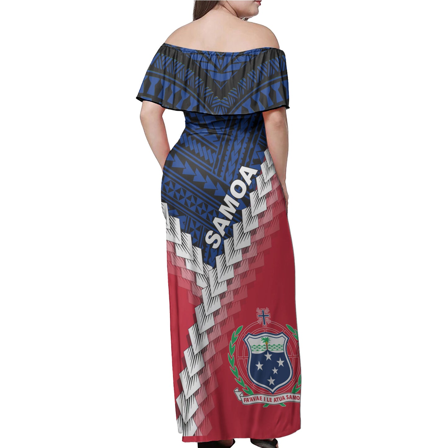Samoa Woman Off Shoulder Long Dress - Samoa Coat Of Arms With Polynesian Tattoo