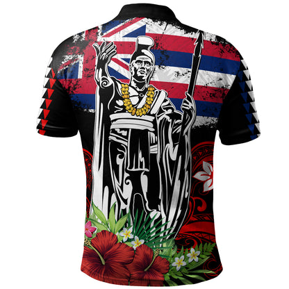Hawaii Polo Shirt King Kamehameha I Tribal Flag Tropical Style
