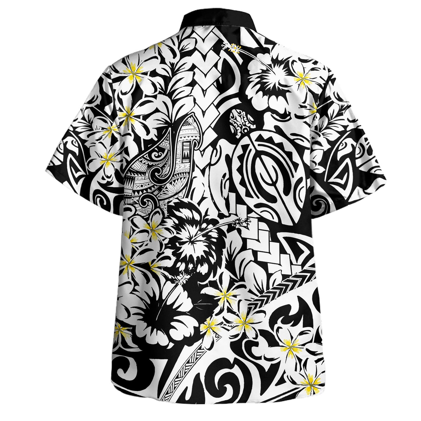 Polynesian Combo Off Shoulder Long Dress And Shirt - Tropical Tribal Turtle With Fish Hook Pure Black