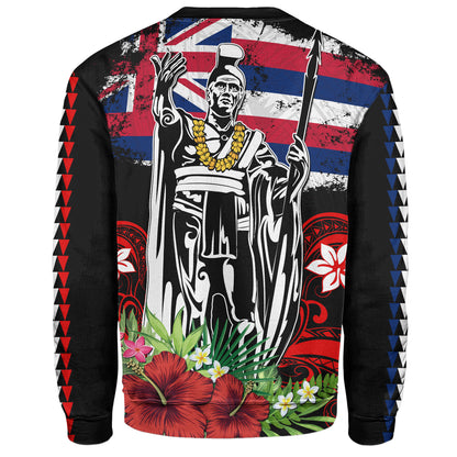 Hawaii Sweatshirt King Kamehameha I Tribal Flag Tropical Style