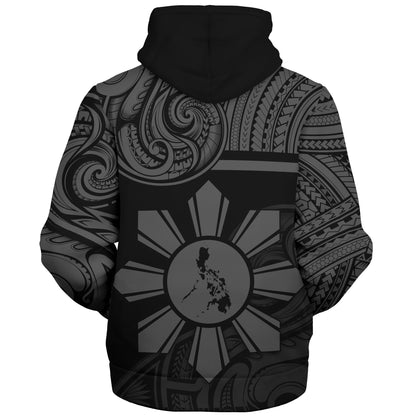Philippines Filipinos Sherpa Hoodie Polynesian Tribal Sun And Map Original Style