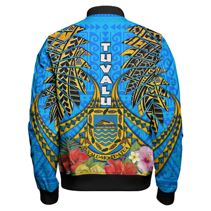 Tuvalu Polynesian Bomber Jacket - Tuvalu Independence Day with Polynesian Hibiscus