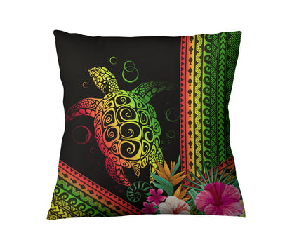 Hawaii Pillow Cover Turtle Polynesian Pattern Reggae Color
