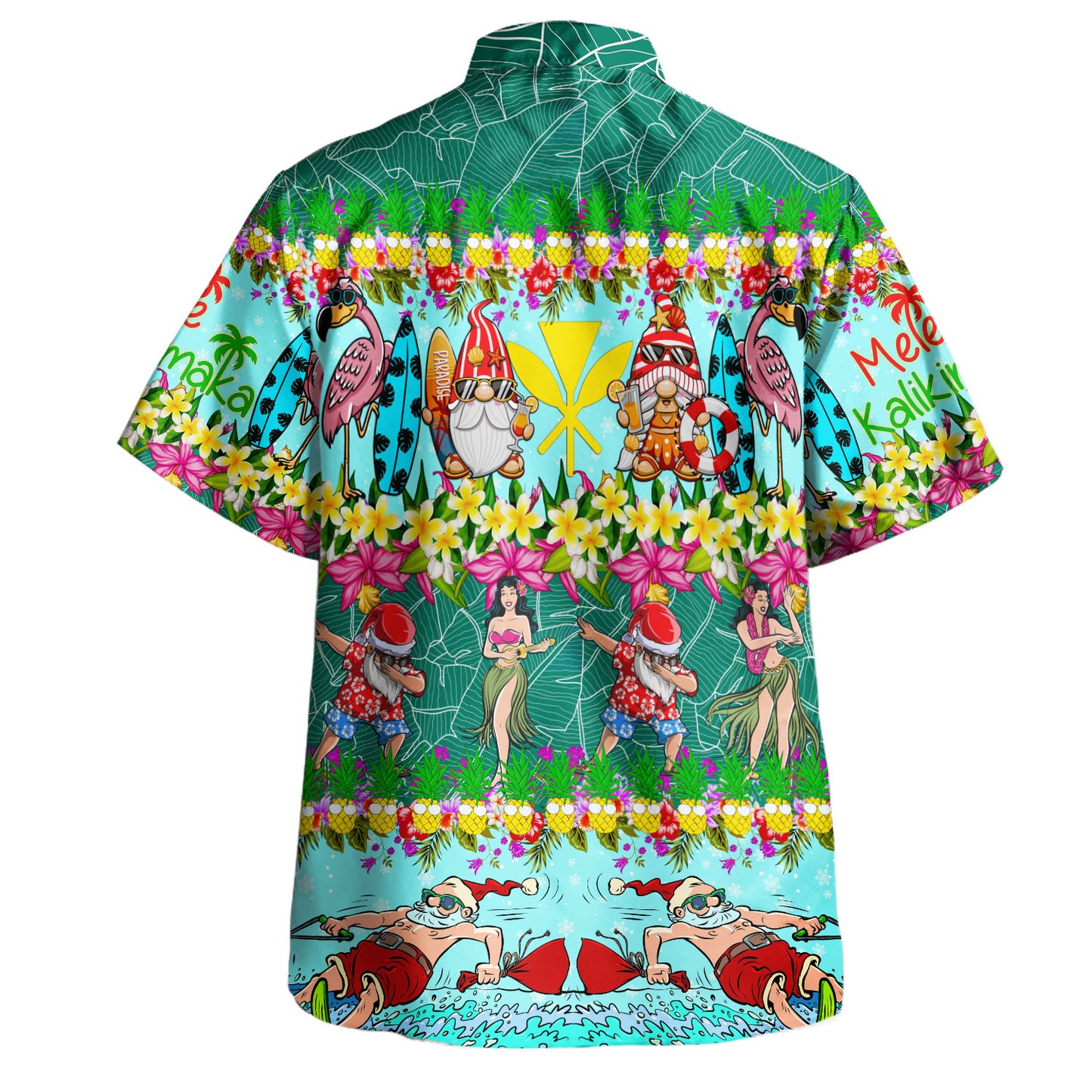 Hawaii Hawaiian Shirt Dabbing Santa Hula Dance Tropical Gnomes Aloha Mele Kalikimaka Christmas