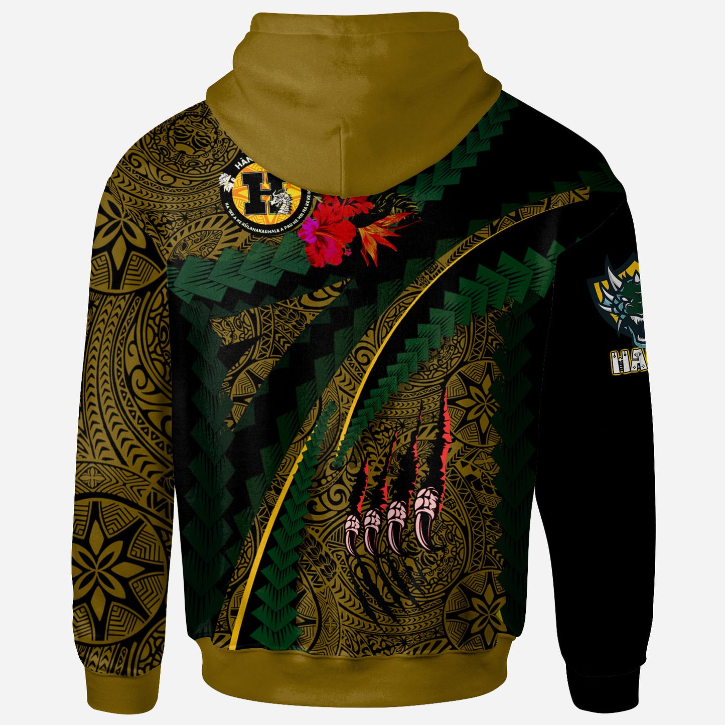 Hawaii Hana High School Custom Hoodie - Hana Super Dragons With Tropical Tribal Pattern Scratch Style