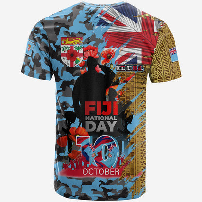 Fiji T-Shirt Fiji National Day Red Poppy Half Camouflage x Kesakesa Vakaviti Tapa