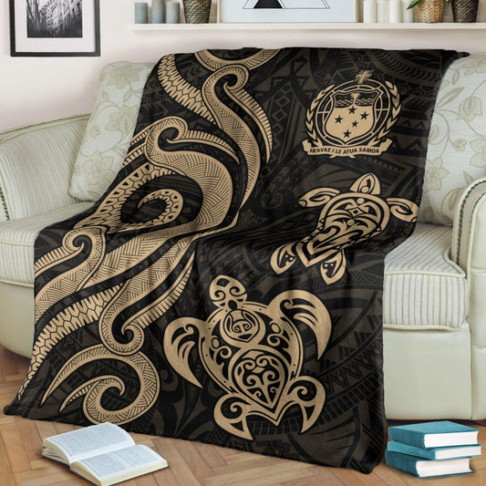 Samoa Polynesian Premium Blanket - Gold Tentacle Turtle