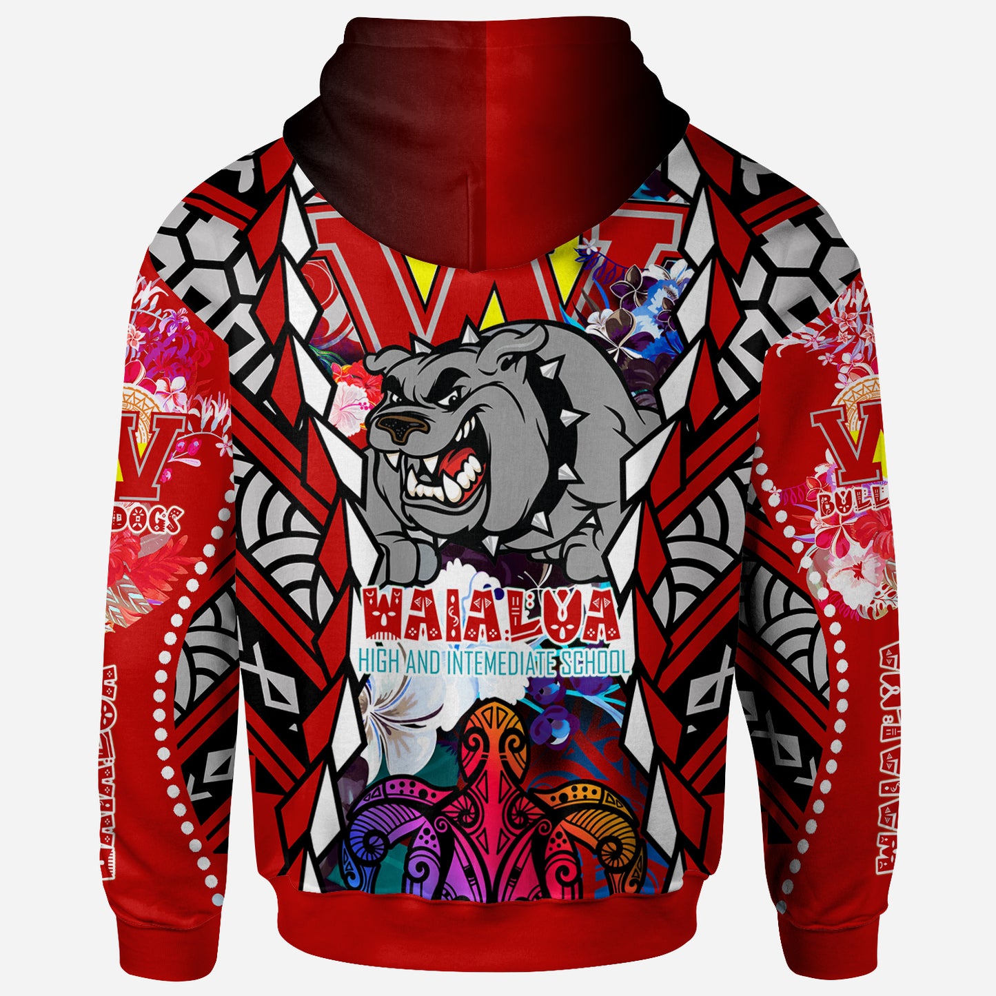 Hawaii Custom Personalised Hoodie - Waialua High & Intermediate School SuPer Bulldogs With Sea Turtle Tribal Patterns