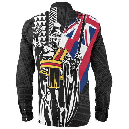 Hawaii Long Sleeve Shirt King Kamehameha I Kakau Flag Grunge