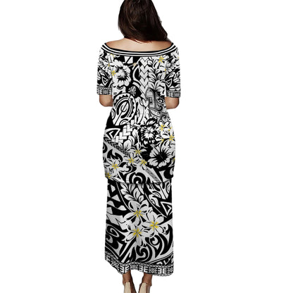 Polynesian Puletasi Tropical Tribal Turtle With Fish Hook Pure Black