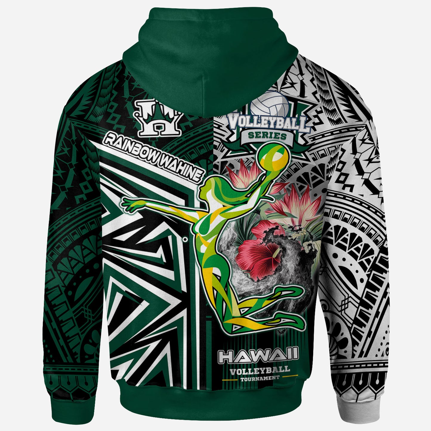 Hawaii Custom Hoodie - Hawaii Rainbow Wahine Volleyball With Beautiful Hibiscus Polynesian Style Hoodie