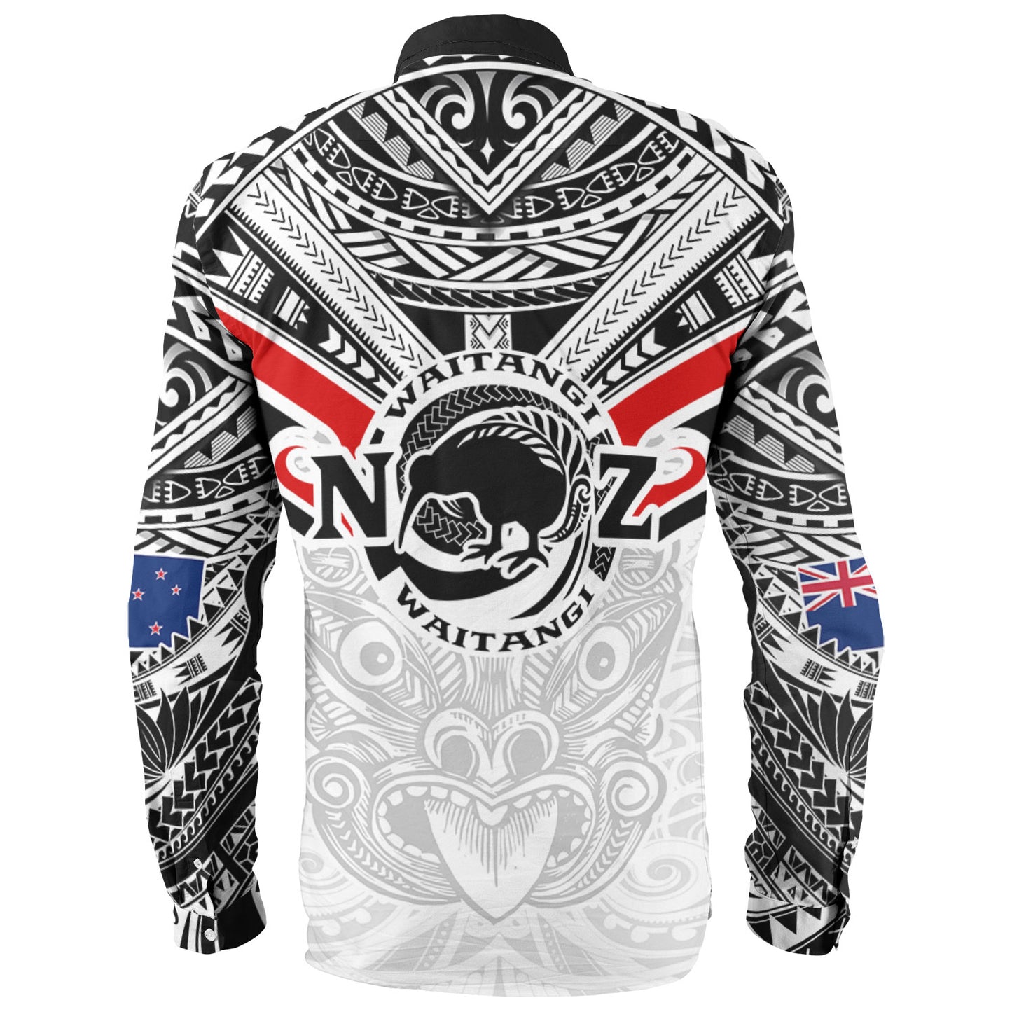 New Zealand Waitangi Day Long Sleeve Shirt - New Zealand Kiwi Fern With Maori Koru Spiral White