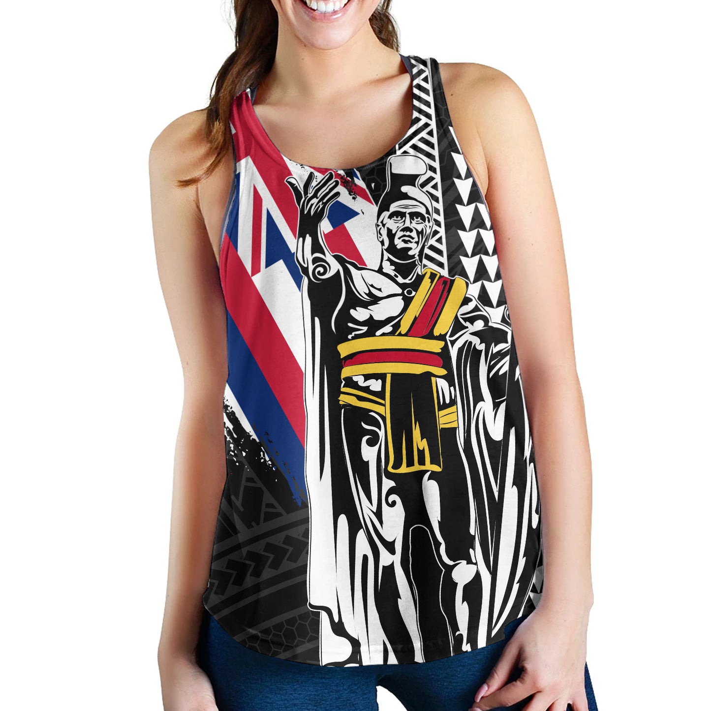 Hawaii Women Tank King Kamehameha I Kakau Flag Grunge