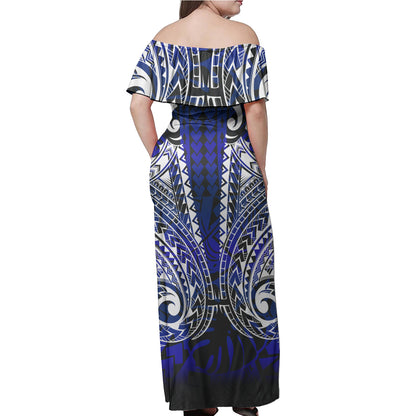 Polynesian Woman Off Shoulder Long Dress - Polynesian Design Pattern 07
