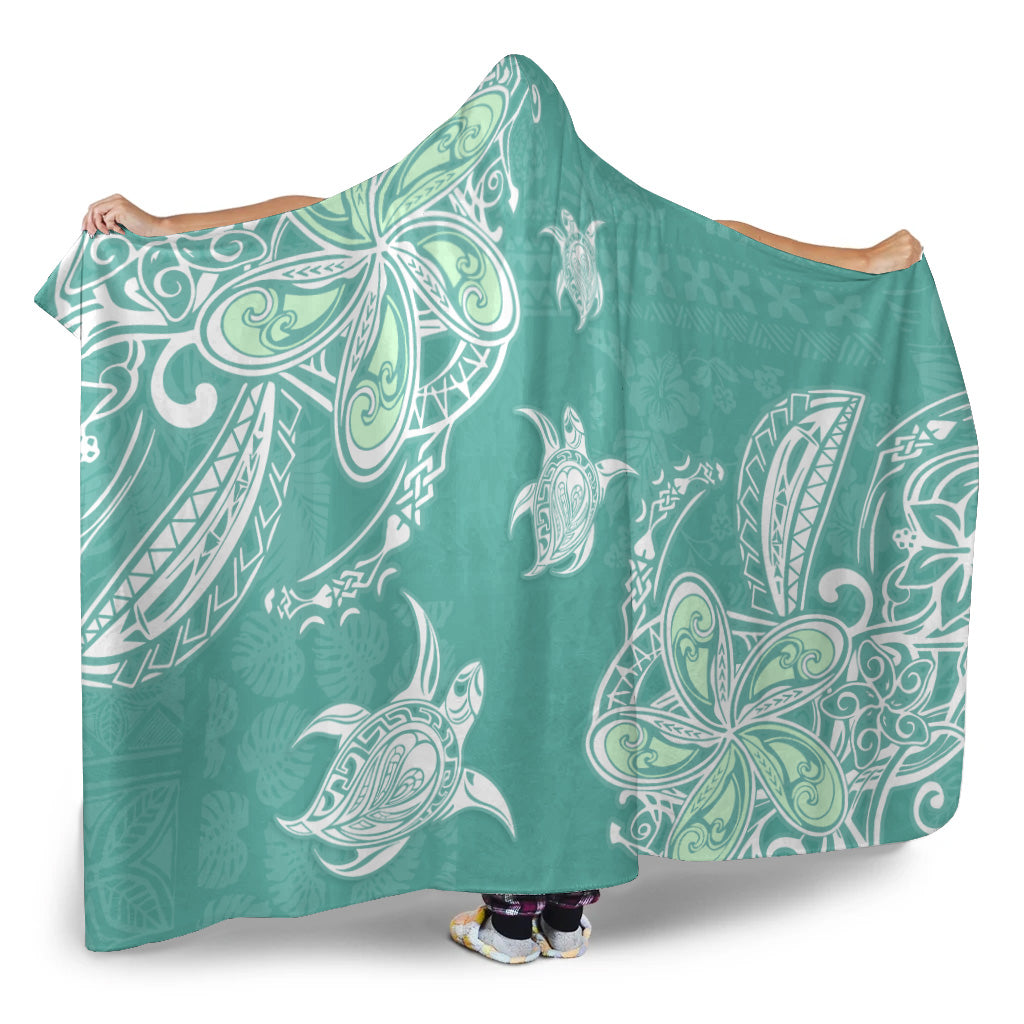 Hawaii Hooded Blanket Polynesian Pattern Plumeria Turtles