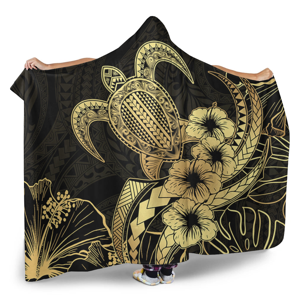 Hawaii Hooded Blanket Tribal Polynesia Floral Gold Art