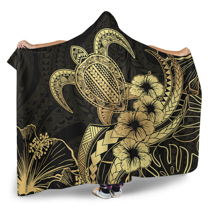 Hawaii Hooded Blanket Tribal Polynesia Floral Gold Art