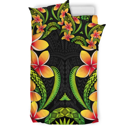 Polynesian Bedding Set Plumeria Green Pattern