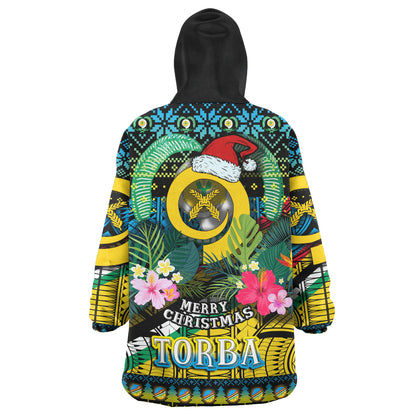 Torba Polynesian Christmas Snug Hoodie - Torba Vanuatu Coat of Arms Christmas Hat Polynesian Patterns Oodie Blanket