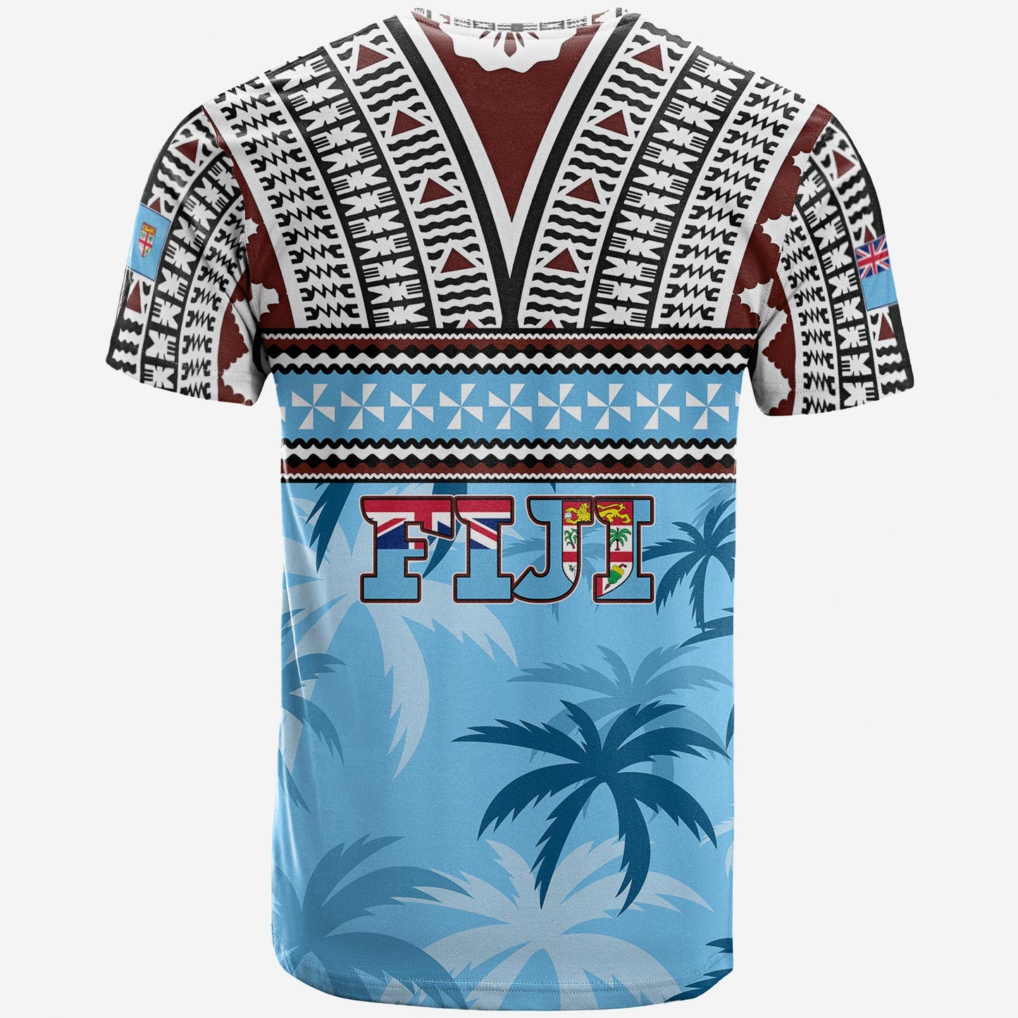 Fiji T-Shirt Fijian Tribal Masi Design With Tropical Palm Leaves