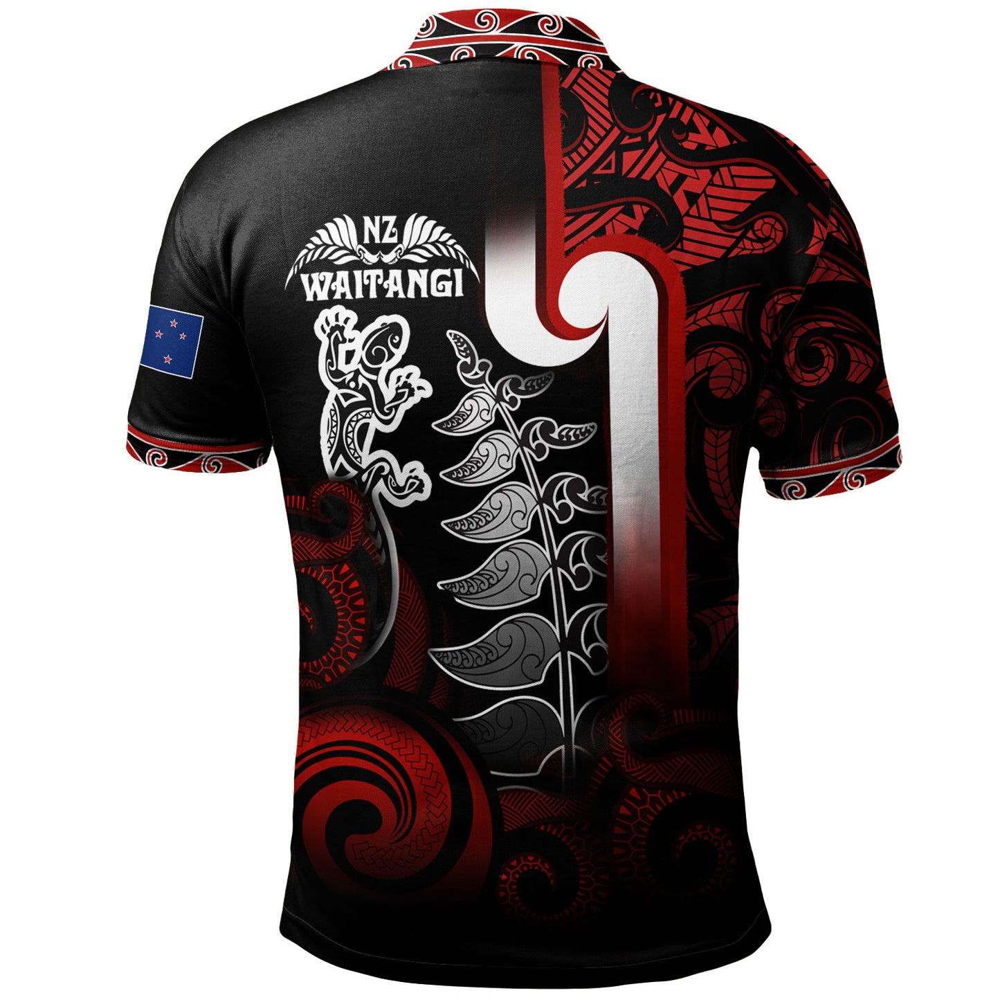 New Zealand Gradient Polo Shirt - Maori Tino Rangatiratanga With Lizard And Silver Fern