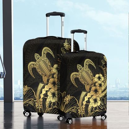 Hawaii Luggage Cover Tribal Polynesia Floral Gold Art