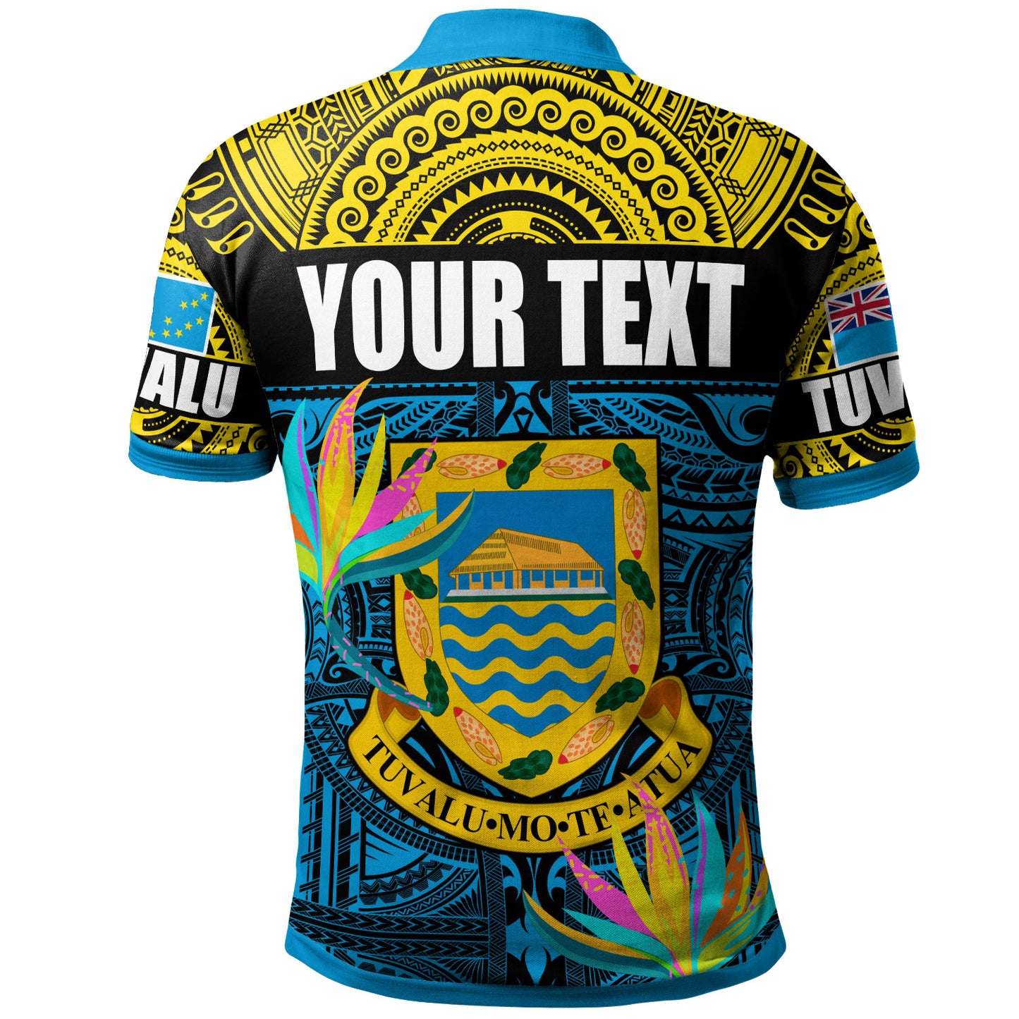 Tuvalu Motto Polynesian Polo Shirt - Custom Tuvalu Coat Of Arms With Tropical Themed Backgrounds Polo Shirt
