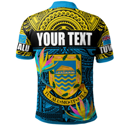 Tuvalu Motto Polynesian Polo Shirt - Custom Tuvalu Coat Of Arms With Tropical Themed Backgrounds Polo Shirt