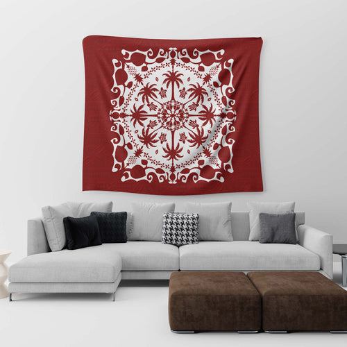 Hawaii Tapestry Red Hawaii Pattern Palm Trees and Turtles Polynesian