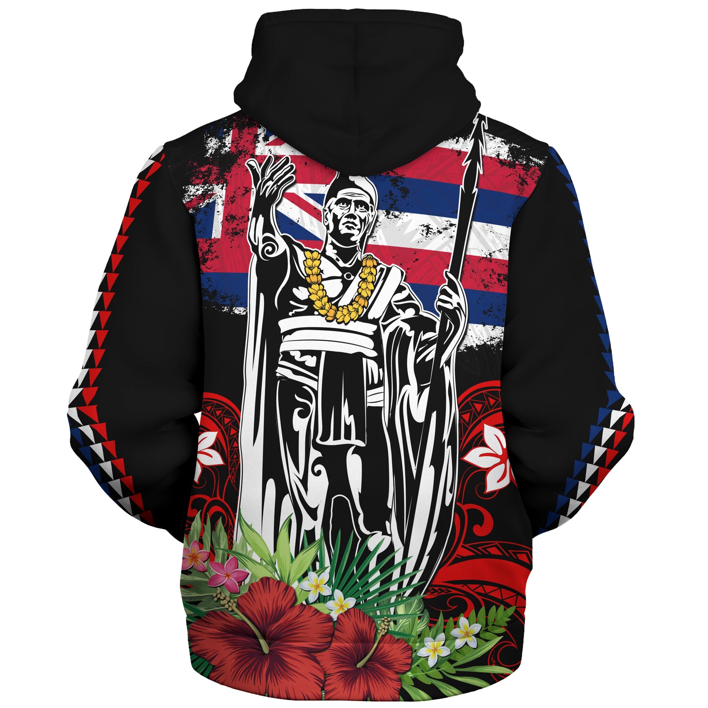 Hawaii Sherpa Hoodie King Kamehameha I Tribal Flag Tropical Style