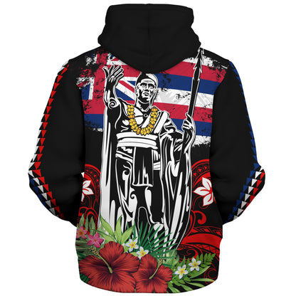 Hawaii Sherpa Hoodie King Kamehameha I Tribal Flag Tropical Style