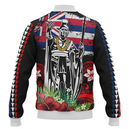Hawaii Baseball Jacket King Kamehameha I Tribal Flag Tropical Style