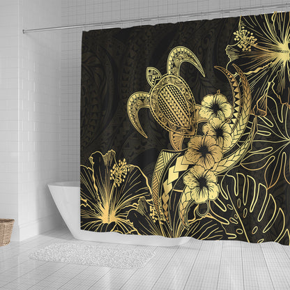 Hawaii Shower Curtain Tribal Polynesia Floral Gold Art